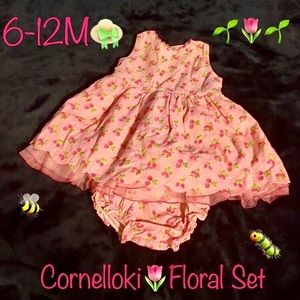 🌷Cornelloki Pink Floral Dress w/ Matching Bottoms